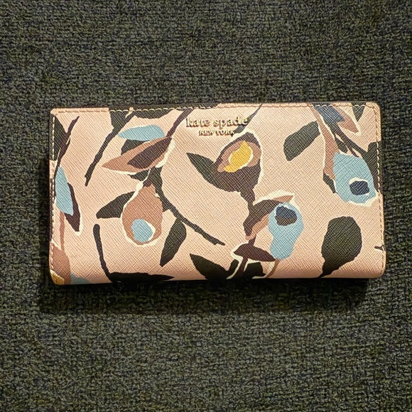Kate Spade Leaf Pattern Wallet - Tan and Blue - Picture 1 of 2